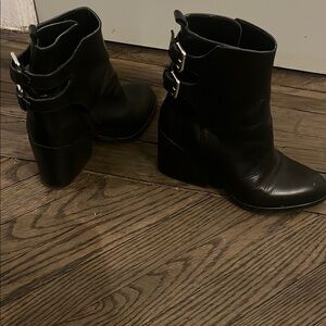 Black Ankle Boots with Chunky Heel and Silver Buckles